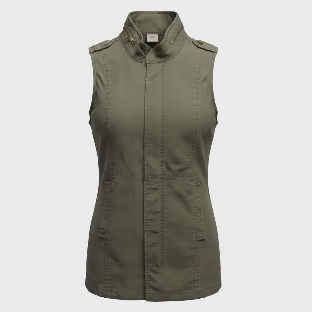 Cabi Explorer Utility Vest Olive Green Military Cargo Zip Front Size Small